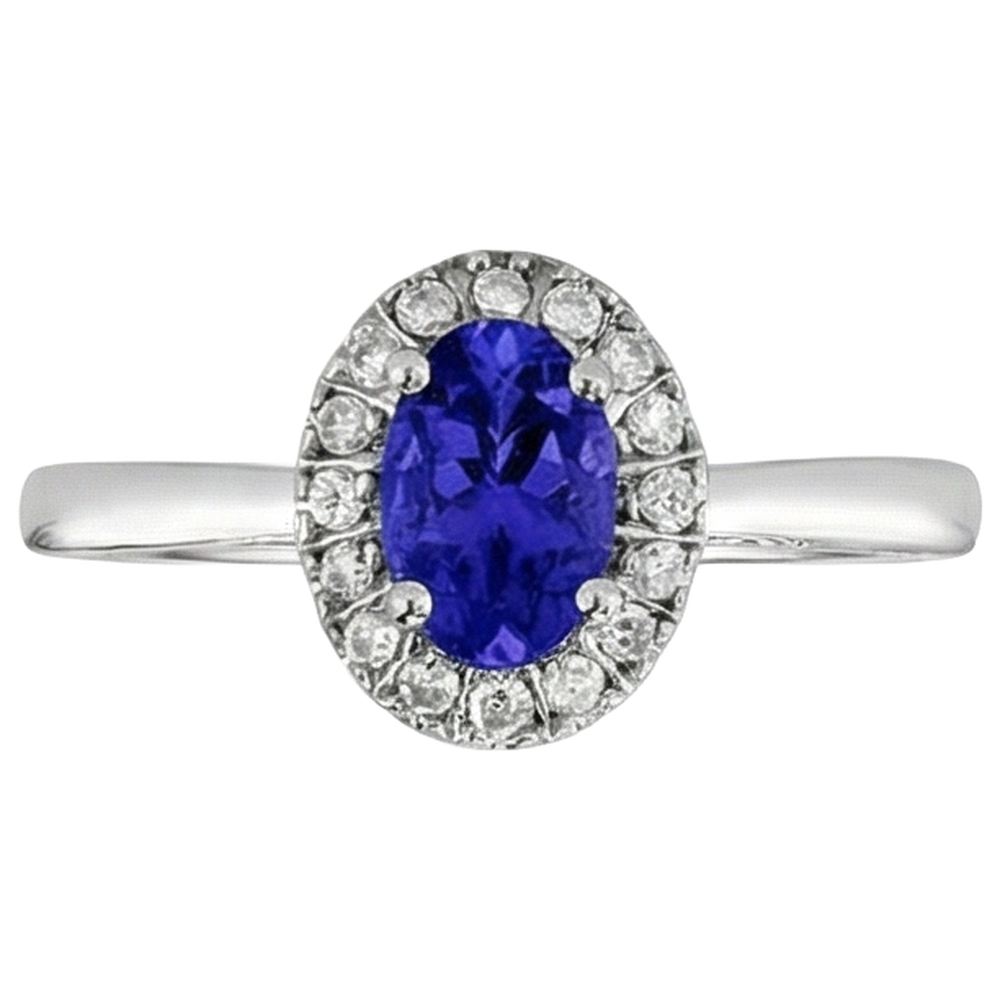 17 Karat Oval Tansanit mit runden Aus der Erde Abgebauter Natürlicher Diamanten Ring Gold Weiß 14K