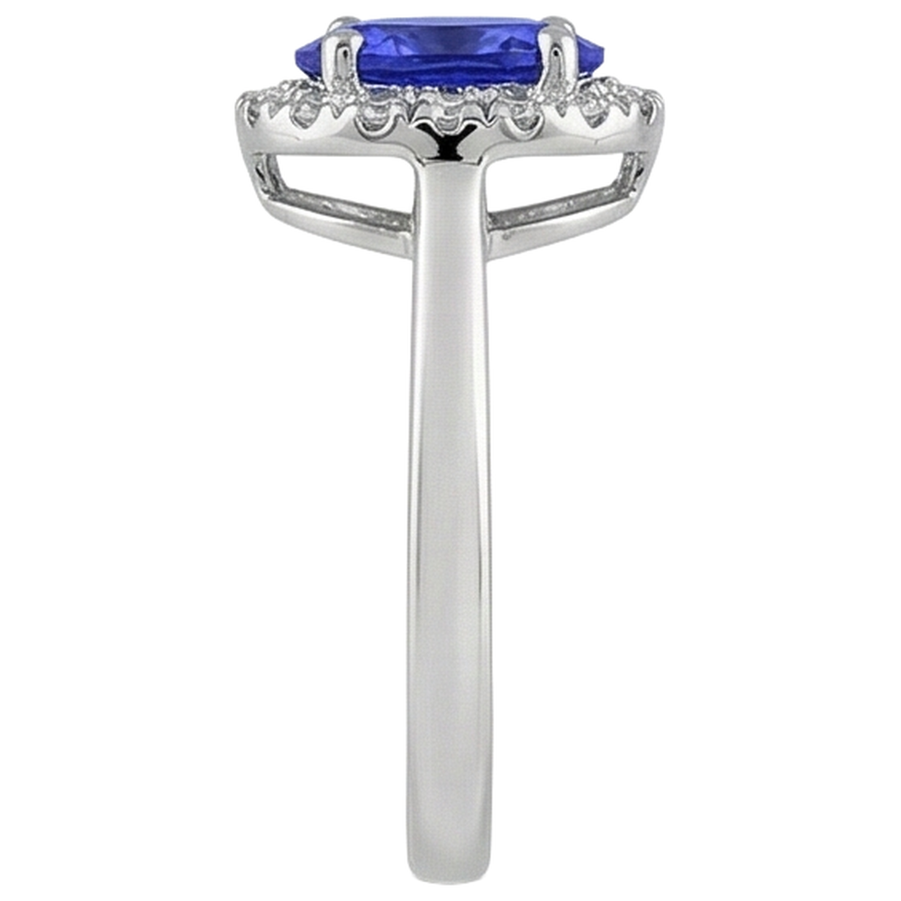 17 Karat Oval Tansanit mit runden Aus der Erde Abgebauter Natürlicher Diamanten Ring Gold Weiß 14K