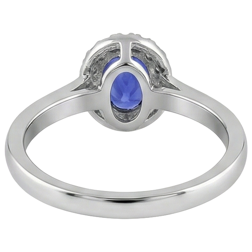 17 Karat Oval Tansanit mit runden Aus der Erde Abgebauter Natürlicher Diamanten Ring Gold Weiß 14K
