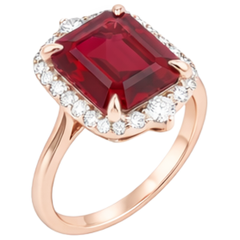 17 Karat großer Asscher-förmiger roter Rubin- und Aus der Erde Abgebauter Natürlicher Diamantring Gold 14K