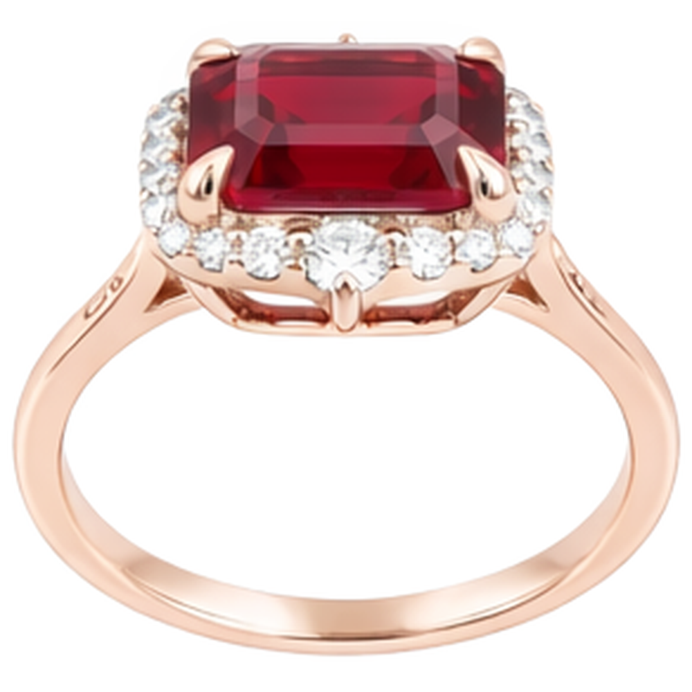 17 Karat großer Asscher-förmiger roter Rubin- und Aus der Erde Abgebauter Natürlicher Diamantring Gold 14K