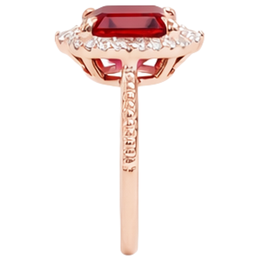 17 Karat großer Asscher-förmiger roter Rubin- und Aus der Erde Abgebauter Natürlicher Diamantring Gold 14K