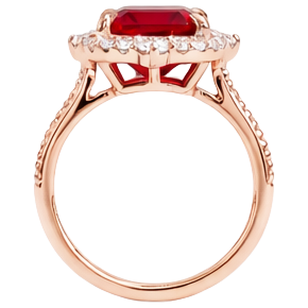 17 Karat großer Asscher-förmiger roter Rubin- und Aus der Erde Abgebauter Natürlicher Diamantring Gold 14K