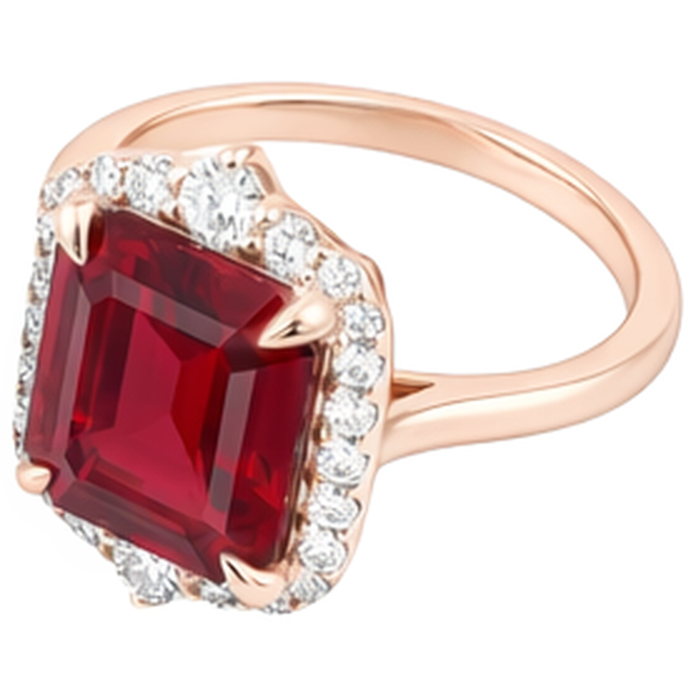 17 Karat großer Asscher-förmiger roter Rubin- und Aus der Erde Abgebauter Natürlicher Diamantring Gold 14K