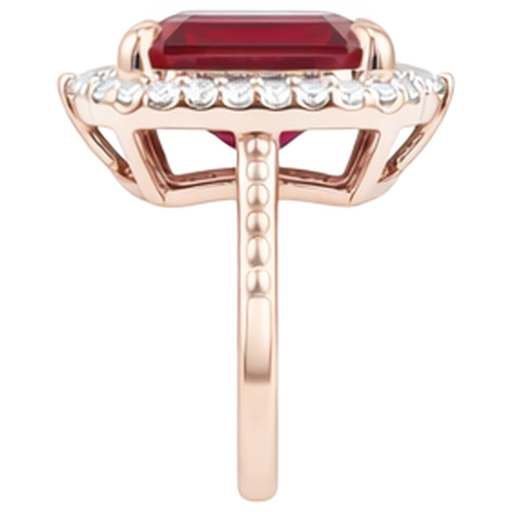 17 Karat großer Asscher-förmiger roter Rubin- und Aus der Erde Abgebauter Natürlicher Diamantring Gold 14K