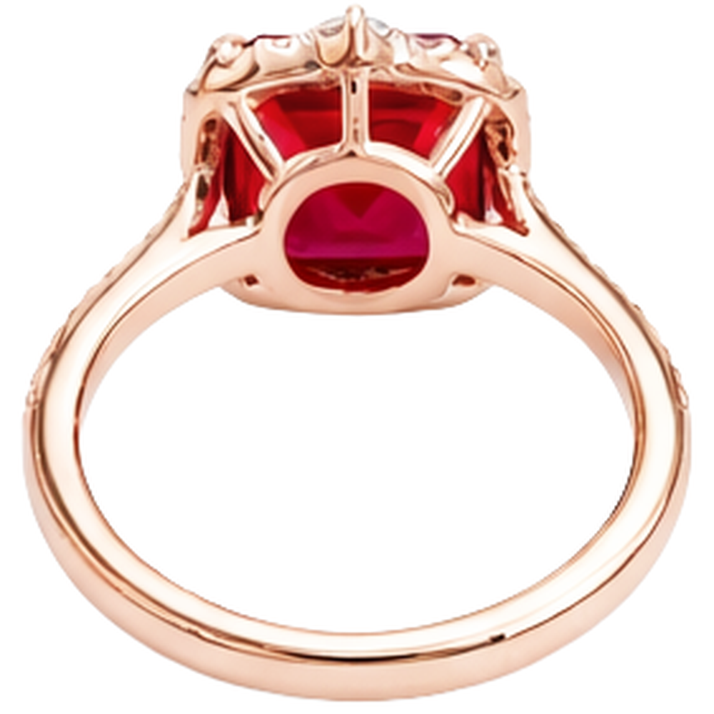 17 Karat großer Asscher-förmiger roter Rubin- und Aus der Erde Abgebauter Natürlicher Diamantring Gold 14K