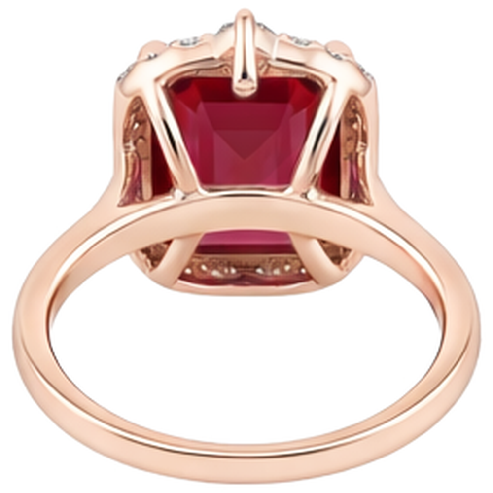 17 Karat großer Asscher-förmiger roter Rubin- und Aus der Erde Abgebauter Natürlicher Diamantring Gold 14K