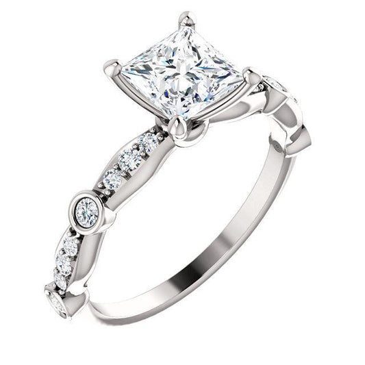 1,75 Karat Prinzessin & Runder Brillanter Echt Diamant Ehering