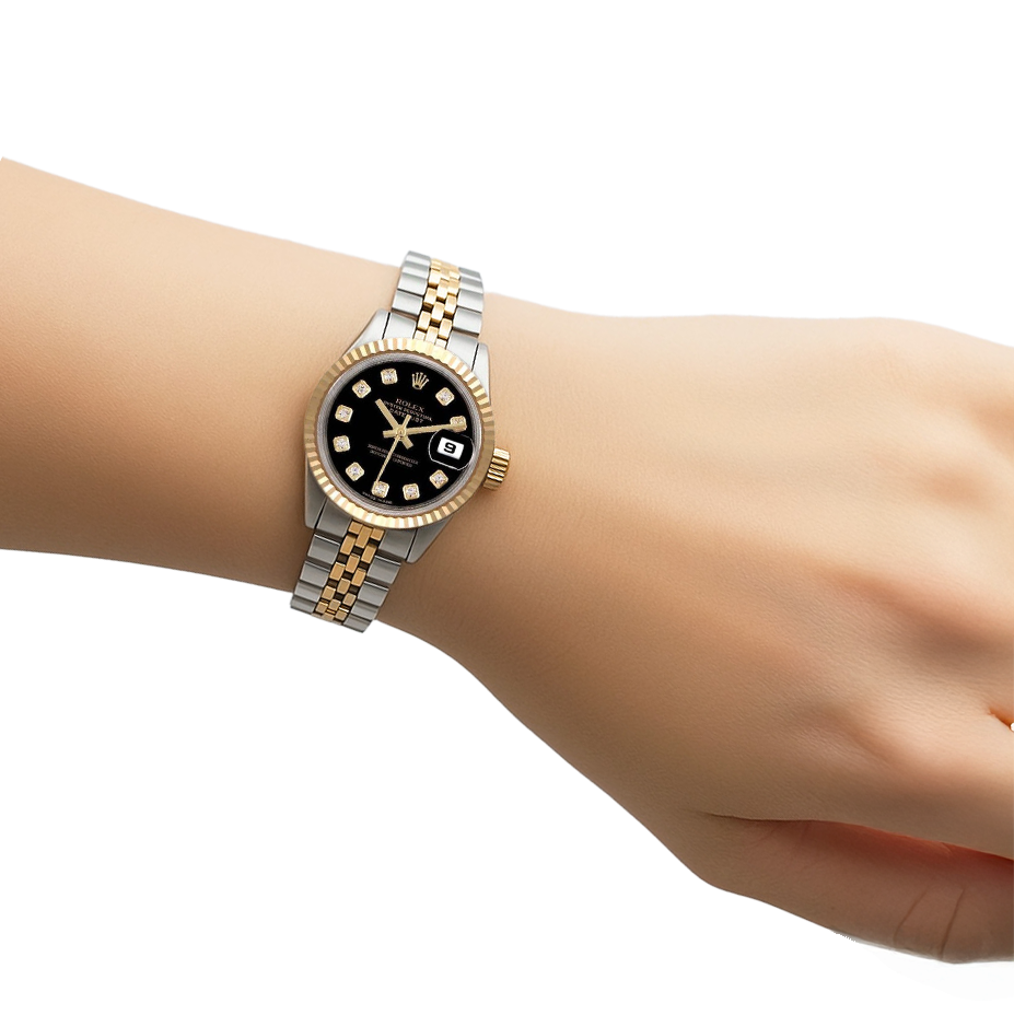 179173 Lady Rolex Datejust Schwarzes Diamantzifferblatt Jahr 2012 Versteckter Verschluss P1