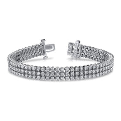 18 Karat funkelnde runde Echt Aus der Erde Abgebauter Natürlicher Diamanten Triple Strand Armband Weißgold 14K