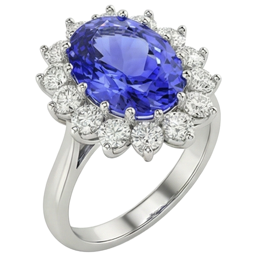 echter oval tansanit 18.00Karat ring Profilansicht