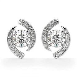 1,9 Karat Natürliche Diamant-Halo-Ohrring mit Rundschliff für Damen aus 14 Karat Weißgold