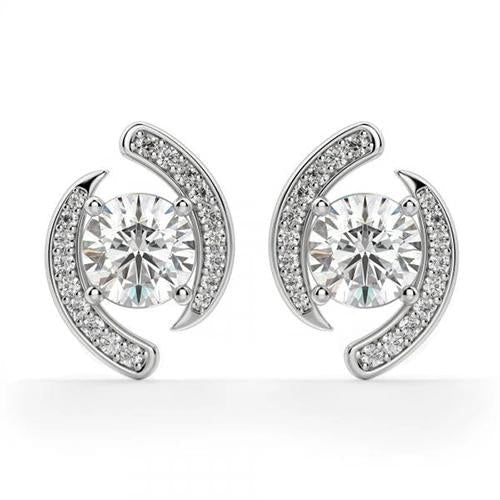 1,9 Karat Natürliche Diamant-Halo-Ohrring mit Rundschliff für Damen aus 14 Karat Weißgold