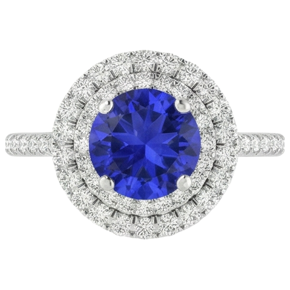 19 Kt. Rundschliff Tansanit Und Aus der Erde Abgebauter Natürlicher Diamanten Ehering 14K Weißgold