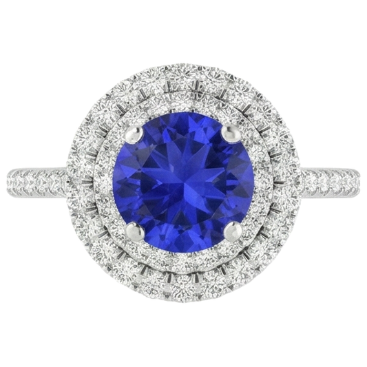 19 Kt. Rundschliff Tansanit Und Aus der Erde Abgebauter Natürlicher Diamanten Ehering 14K Weißgold