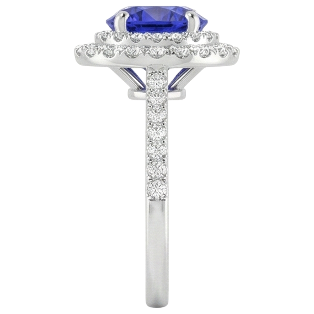 19 Kt. Rundschliff Tansanit Und Aus der Erde Abgebauter Natürlicher Diamanten Ehering 14K Weißgold