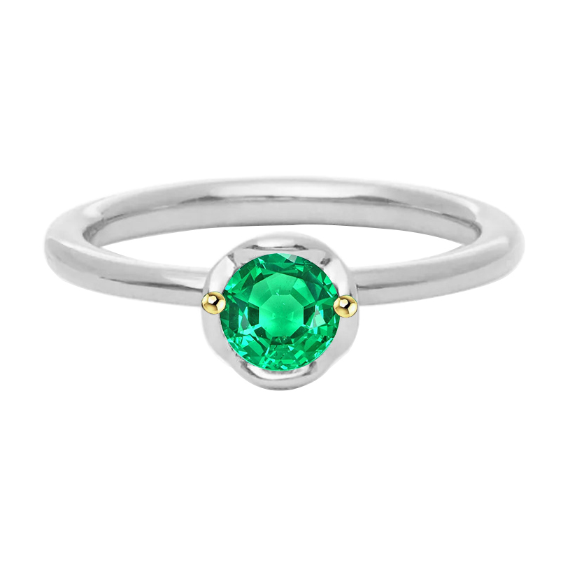 Brillantschliff Smaragd Ring in 14 Karat Zweifarbig Gold – Hauptansicht