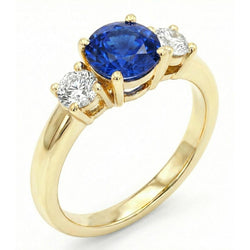 1 Karat Drei-Stein-Aus der Erde Abgebauter Natürlicher Diamant-Verlobungsring 14K Gelbgold