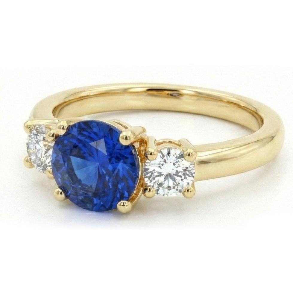 1 Karat Drei-Stein-Aus der Erde Abgebauter Natürlicher Diamant-Verlobungsring 14K Gelbgold