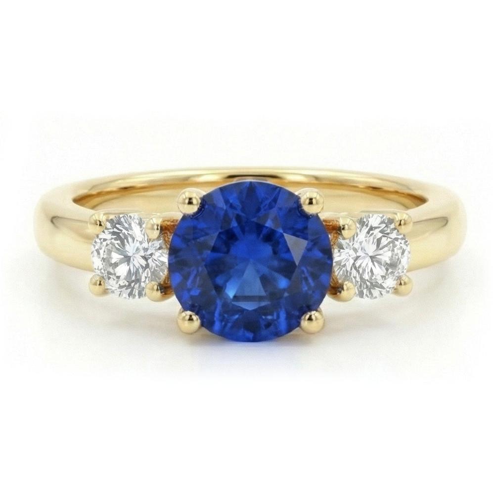 1 Karat Drei-Stein-Aus der Erde Abgebauter Natürlicher Diamant-Verlobungsring 14K Gelbgold