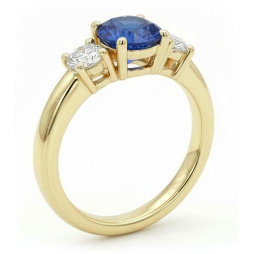 1 Karat Drei-Stein-Aus der Erde Abgebauter Natürlicher Diamant-Verlobungsring 14K Gelbgold