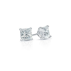 1 Karat Princess Cut Echt Aus der Erde Abgebauter Natürlicher Diamant Ohrstecker 14K Weißgold