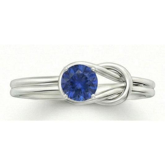 1 Karat Solitaire Blauer Saphir Weißgold 14K Fancy Ring Schmuck Neu