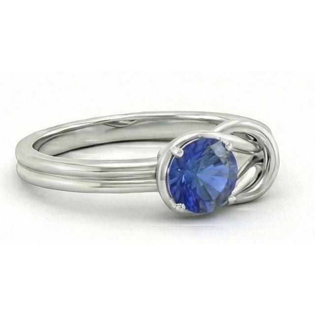 1 Karat Solitaire Blauer Saphir Weißgold 14K Fancy Ring Schmuck Neu