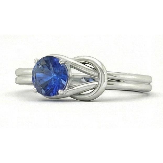 1 Karat Solitaire Blauer Saphir Weißgold 14K Fancy Ring Schmuck Neu
