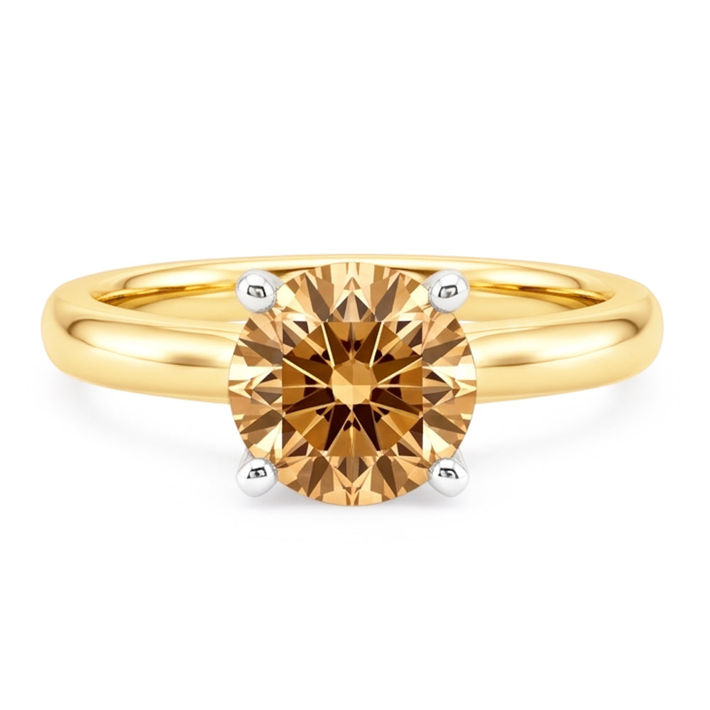 1,25 Karat Champagner Natürlich Aus der Erde Abgebauter Natürlicher Diamant Ehering mit Edelsteinen Gold Gelb