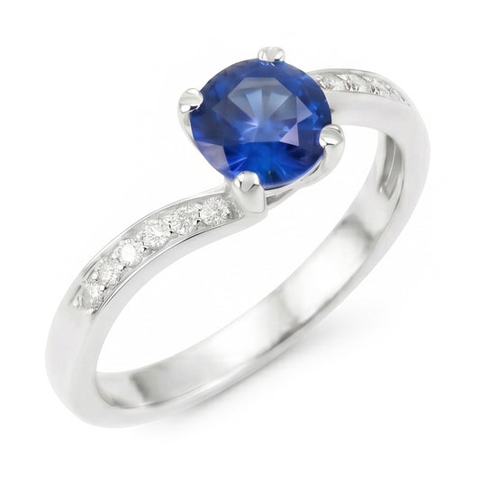 1,25 ct Ring mit blauem Saphir-Aus der Erde Abgebauter Natürlicher Diamant im Rundschliff aus Ceylon