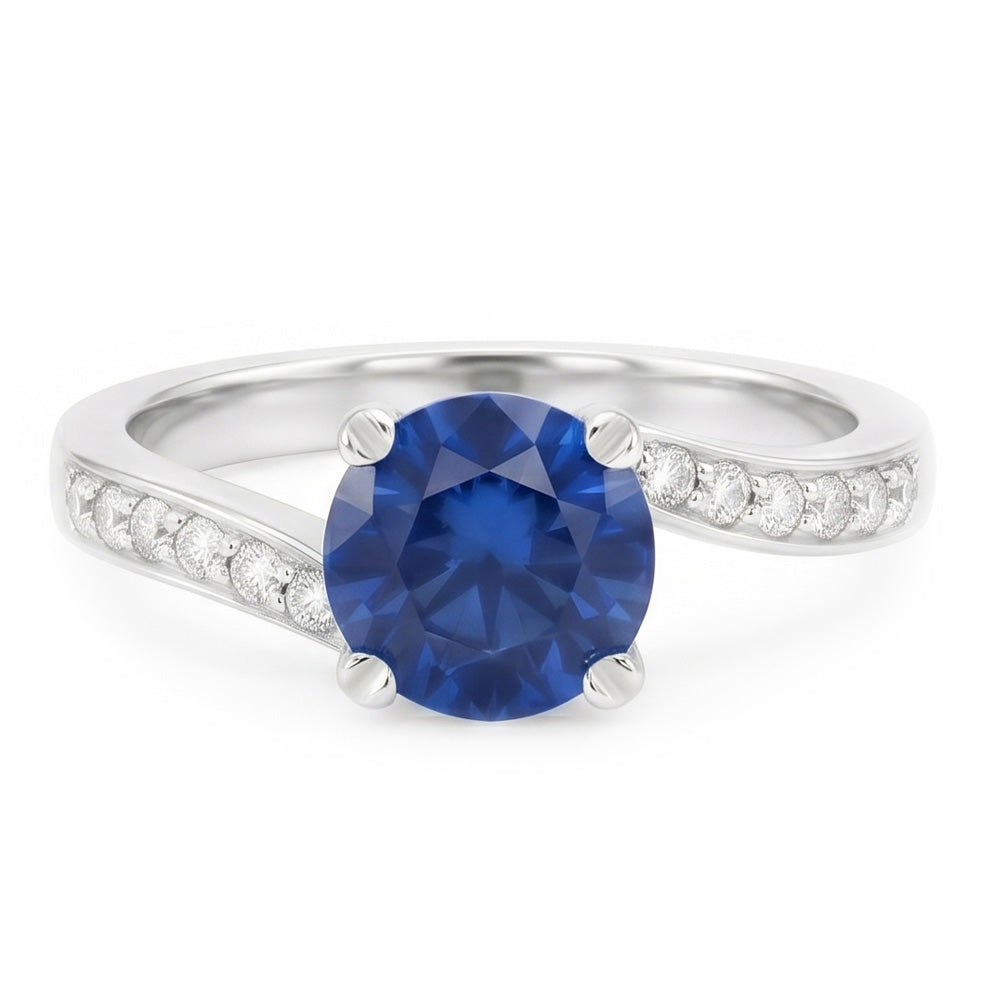 1,25 ct Ring mit blauem Saphir-Aus der Erde Abgebauter Natürlicher Diamant im Rundschliff aus Ceylon
