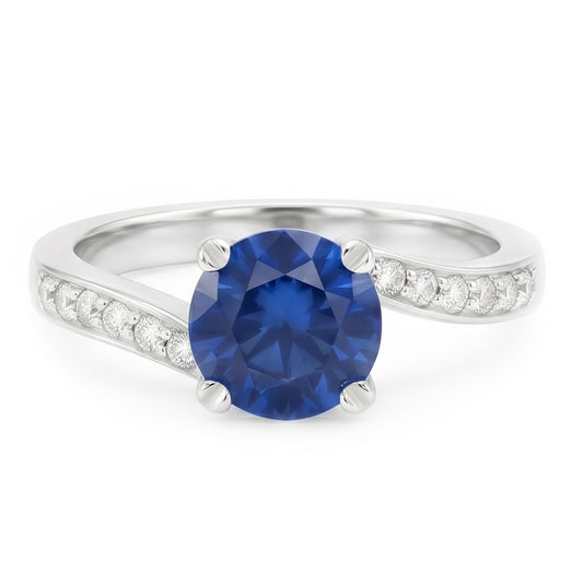 1,25 ct Ring mit blauem Saphir-Aus der Erde Abgebauter Natürlicher Diamant im Rundschliff aus Ceylon