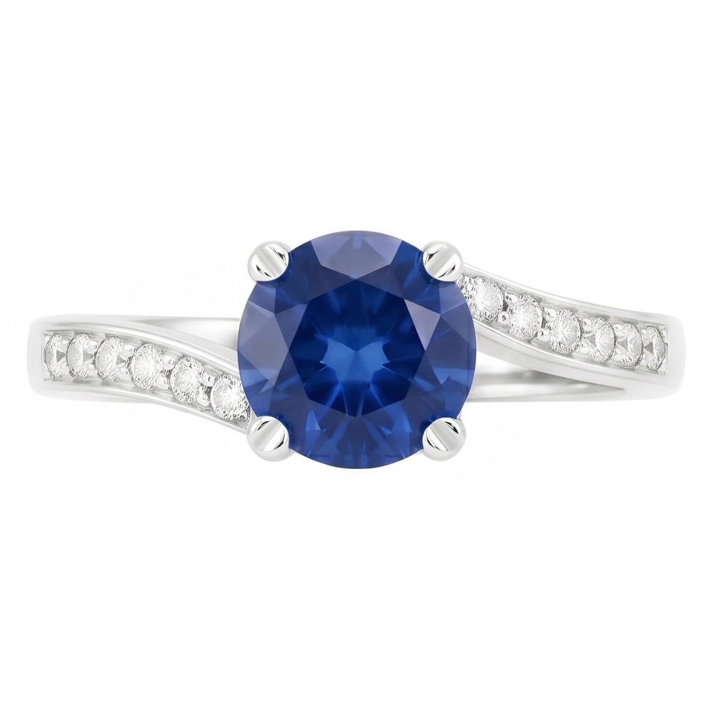 1,25 ct Ring mit blauem Saphir-Aus der Erde Abgebauter Natürlicher Diamant im Rundschliff aus Ceylon
