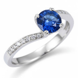 1,25 ct Ring mit blauem Saphir-Aus der Erde Abgebauter Natürlicher Diamant im Rundschliff aus Ceylon