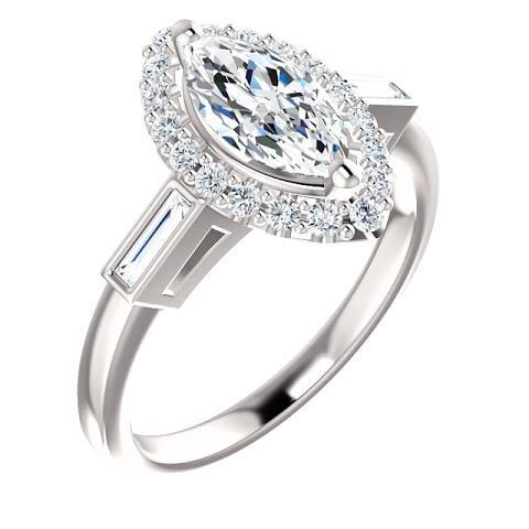 1.30 Karat Marquise Center Echt Diamant Baguette Halo Verlobungsring