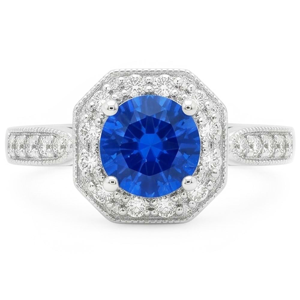 1,5 Karat Saphir und Aus der Erde Abgebauter Natürlicher Diamant Ehering 14K Weißgold