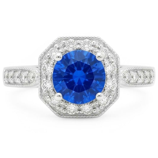 1,5 Karat Saphir und Aus der Erde Abgebauter Natürlicher Diamant Ehering 14K Weißgold