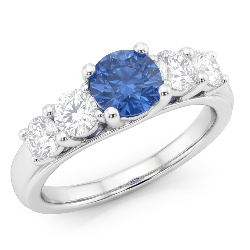 1,50 Karat Blauer Aus der Erde Abgebauter Natürlicher Diamant 5 Stein Jubiläum Ring 14K Weiß Gold