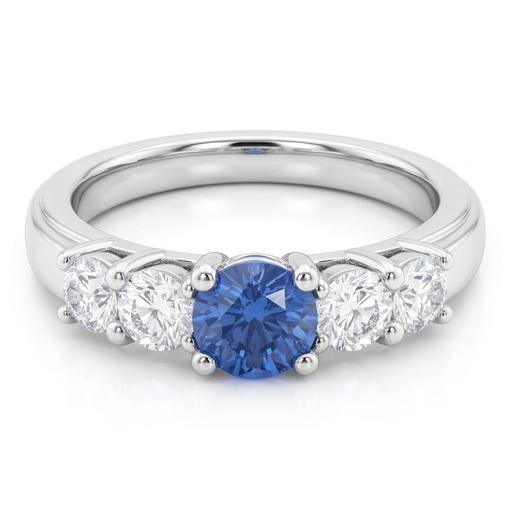 1,50 Karat Blauer Aus der Erde Abgebauter Natürlicher Diamant 5 Stein Jubiläum Ring 14K Weiß Gold