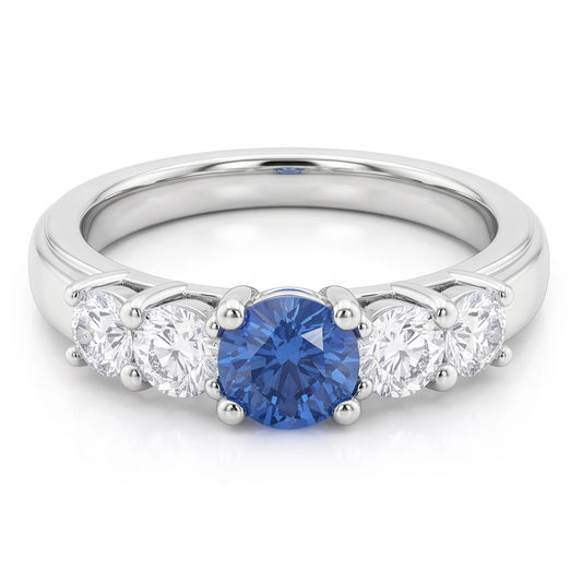 1,50 Karat Blauer Aus der Erde Abgebauter Natürlicher Diamant 5 Stein Jubiläum Ring 14K Weiß Gold