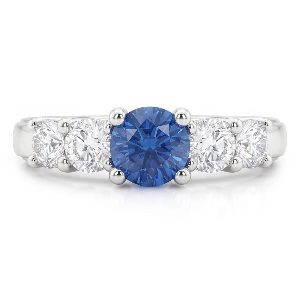 1,50 Karat Blauer Aus der Erde Abgebauter Natürlicher Diamant 5 Stein Jubiläum Ring 14K Weiß Gold