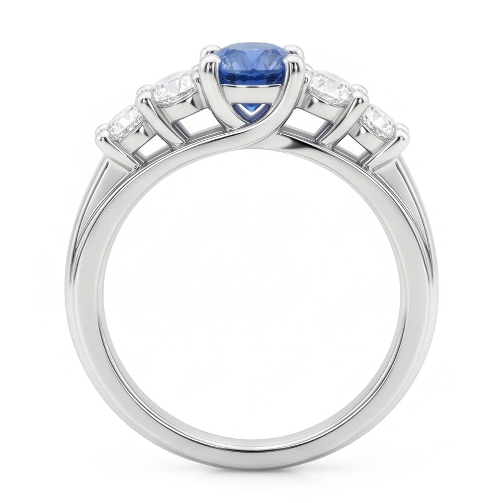 1,50 Karat Blauer Aus der Erde Abgebauter Natürlicher Diamant 5 Stein Jubiläum Ring 14K Weiß Gold