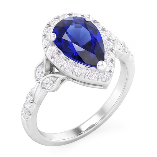 1,50 Karat Blauer Saphir Farbstein-Ring in 14K Weißgold