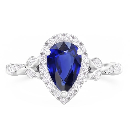 1,50 Karat Blauer Saphir Farbstein-Ring in 14K Weißgold