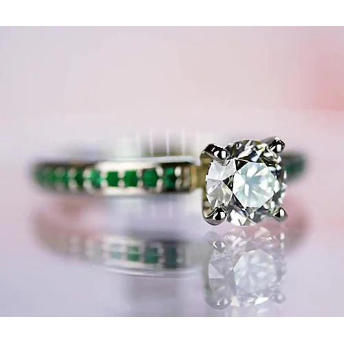 1.50 Karat Echt Diamant Rund Smaragd Ring Weißgold 14K