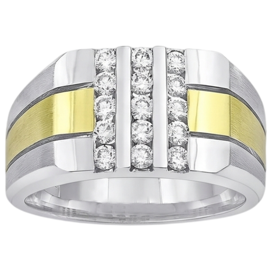 1,50 Karat Runder Echt Aus der Erde Abgebauter Natürlicher Diamant Herren Fancy Ring Zweifarbiges Gold 14K