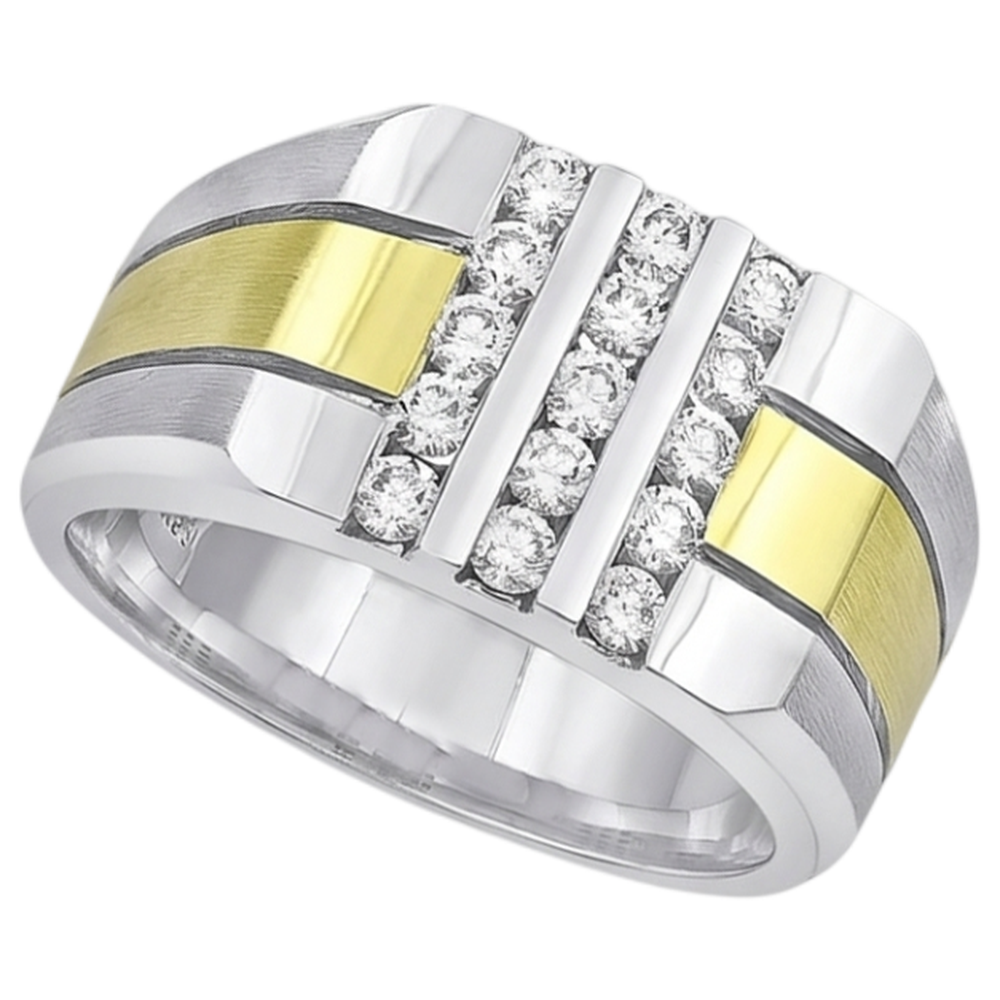 1,50 Karat Runder Echt Aus der Erde Abgebauter Natürlicher Diamant Herren Fancy Ring Zweifarbiges Gold 14K
