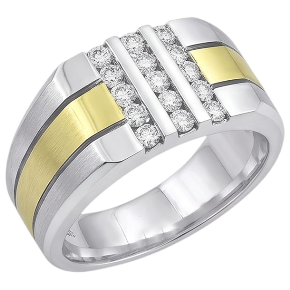 1,50 Karat Runder Echt Aus der Erde Abgebauter Natürlicher Diamant Herren Fancy Ring Zweifarbiges Gold 14K