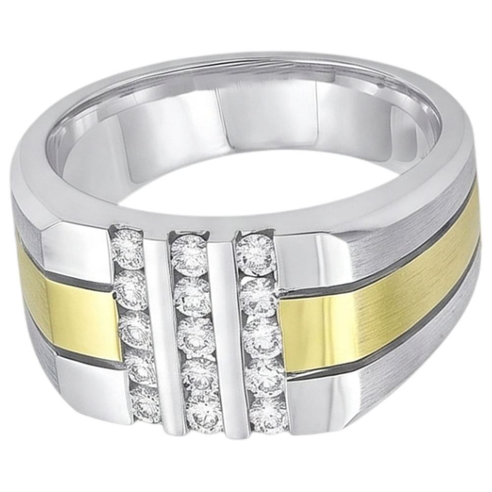 1,50 Karat Runder Echt Aus der Erde Abgebauter Natürlicher Diamant Herren Fancy Ring Zweifarbiges Gold 14K